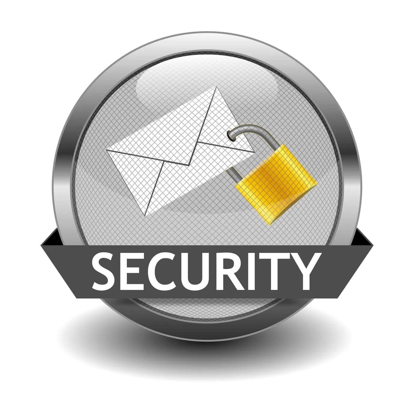 Silver badge with the word SECURITY, an envelope and a padlock