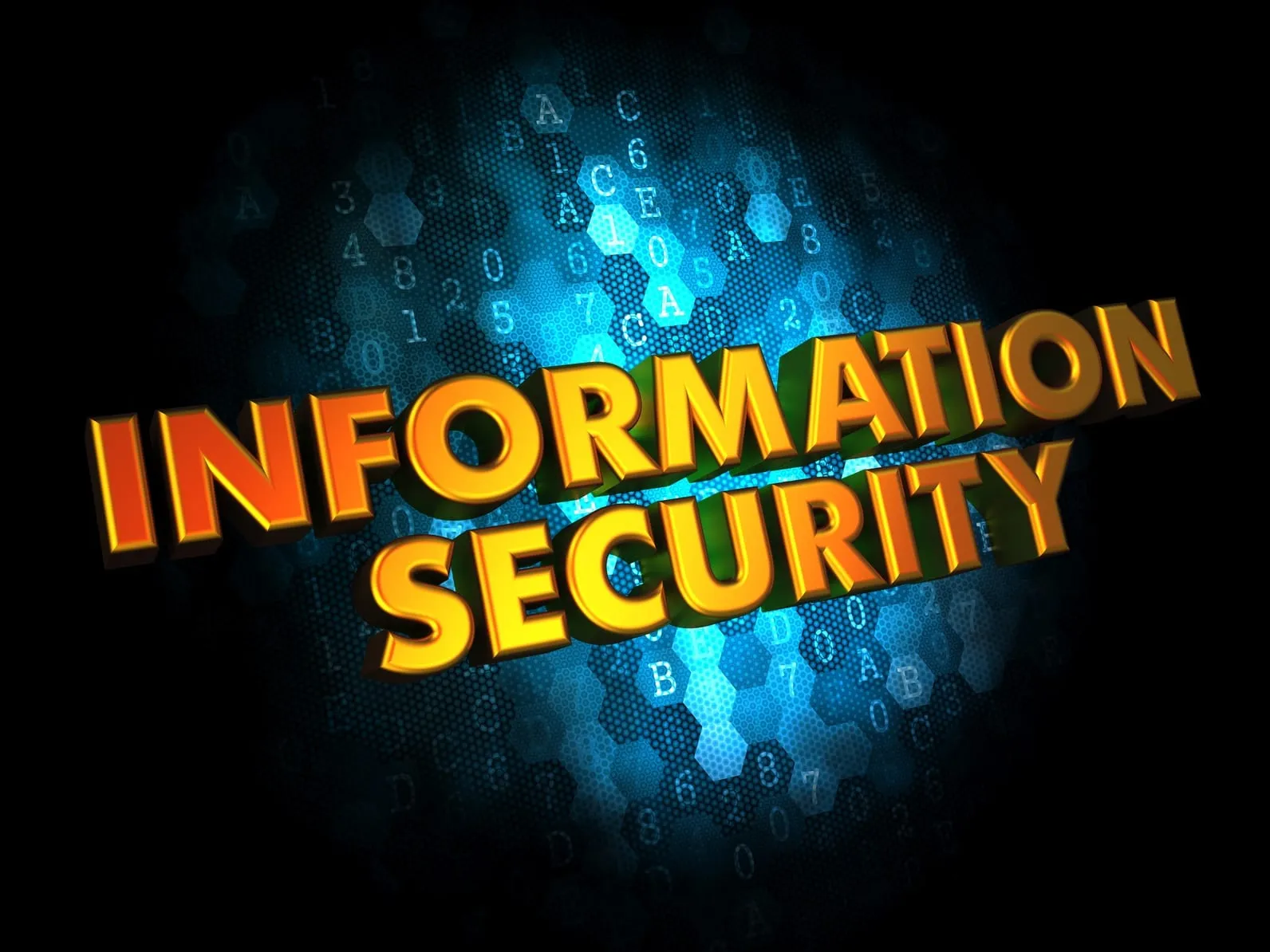 Glowing “Information Security” lettering on a dark digital background