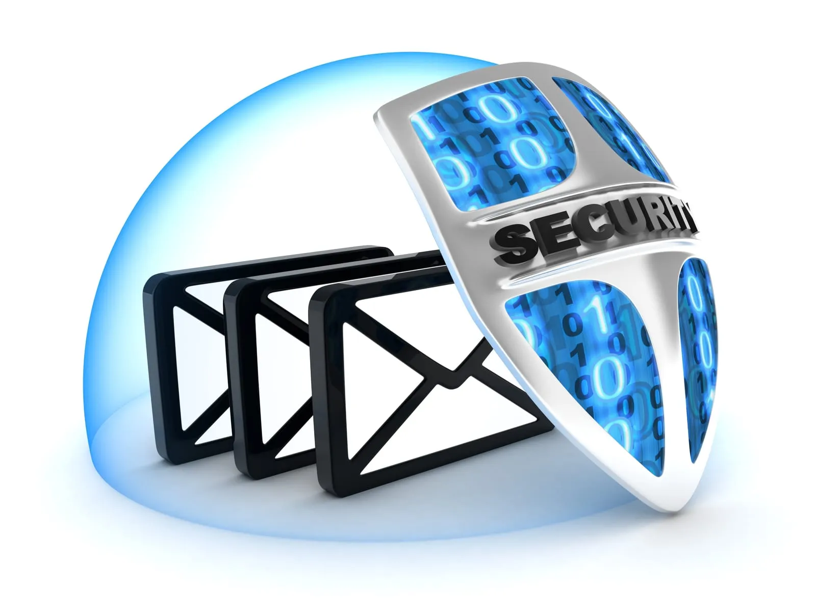 Shield with the word SECURITY deflecting beams of blue light